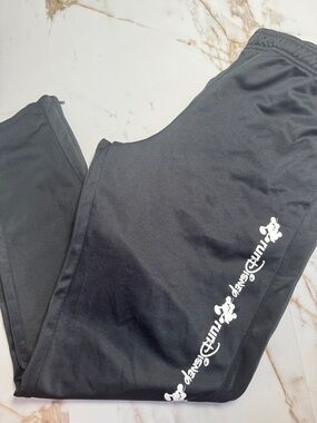 Run Disney Track Pants Sz L Black White Spellout Graphic Running Marathon